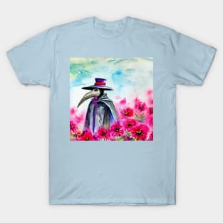 Plague doctor in a field of flowers T-Shirt